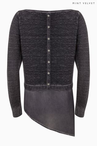 Mint Velvet Grey Overdye Asymmetric Shirt Tail Knit